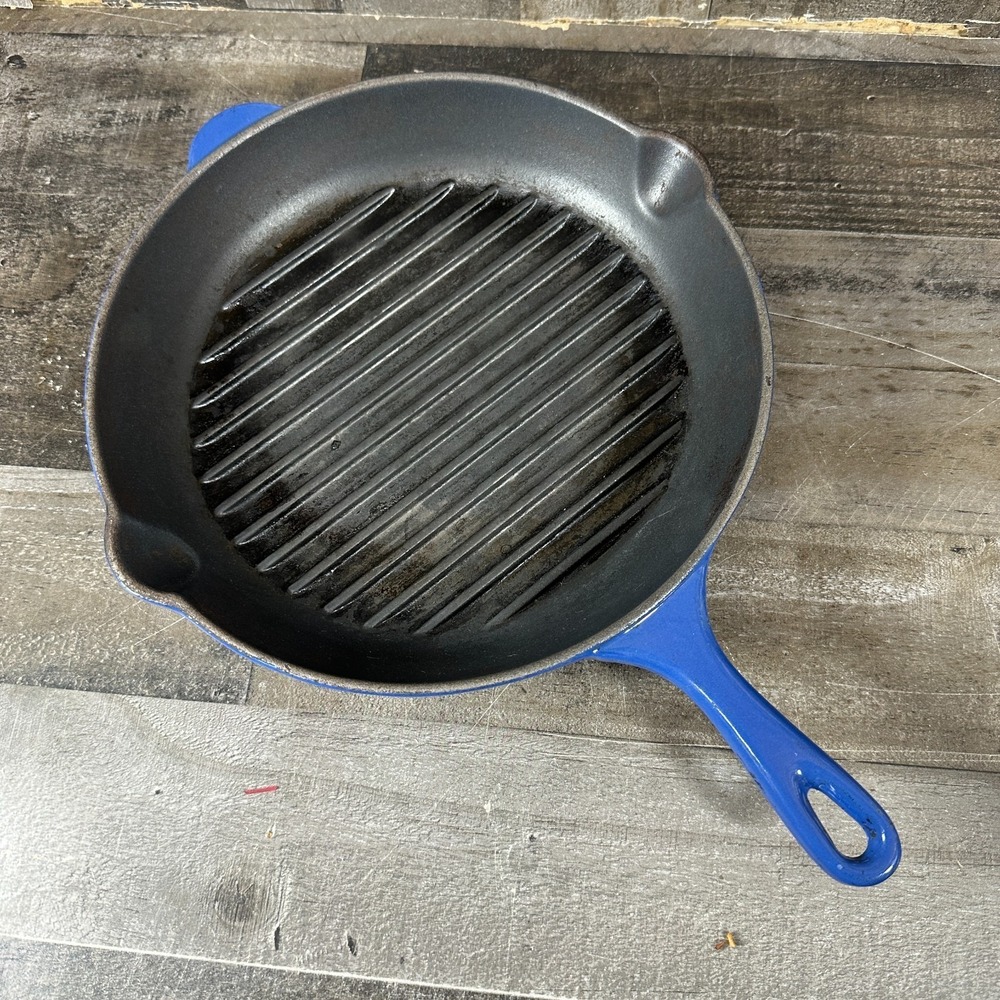 Le Creuset #26 Grill Pan Cast Iron 10.5" Skillet Double Spout Blue France
